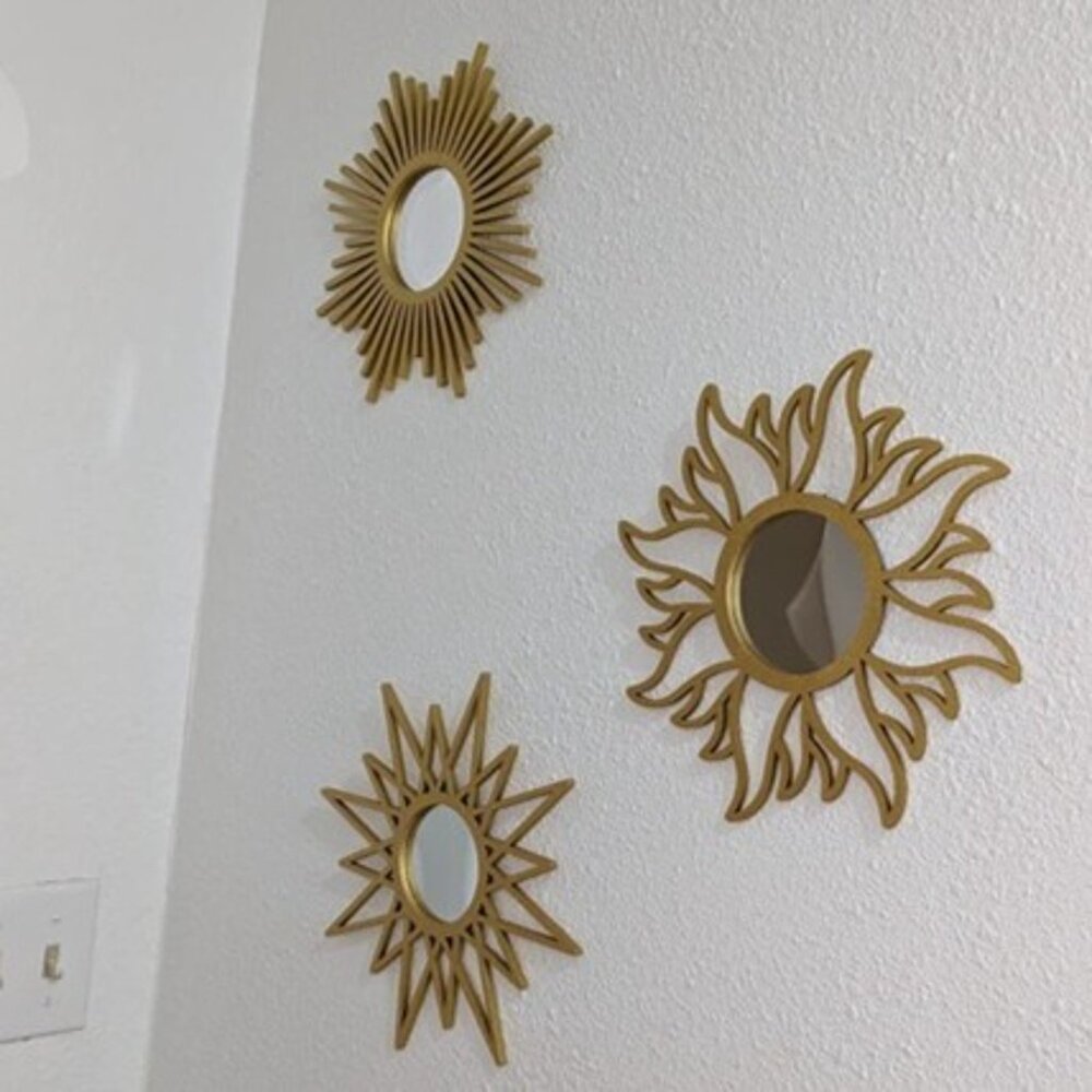 NEW 3 Pieces Gold Round Mirrors for Wall Decor,Wood Wall Mirrors Home Décor - Picture 2 of 8